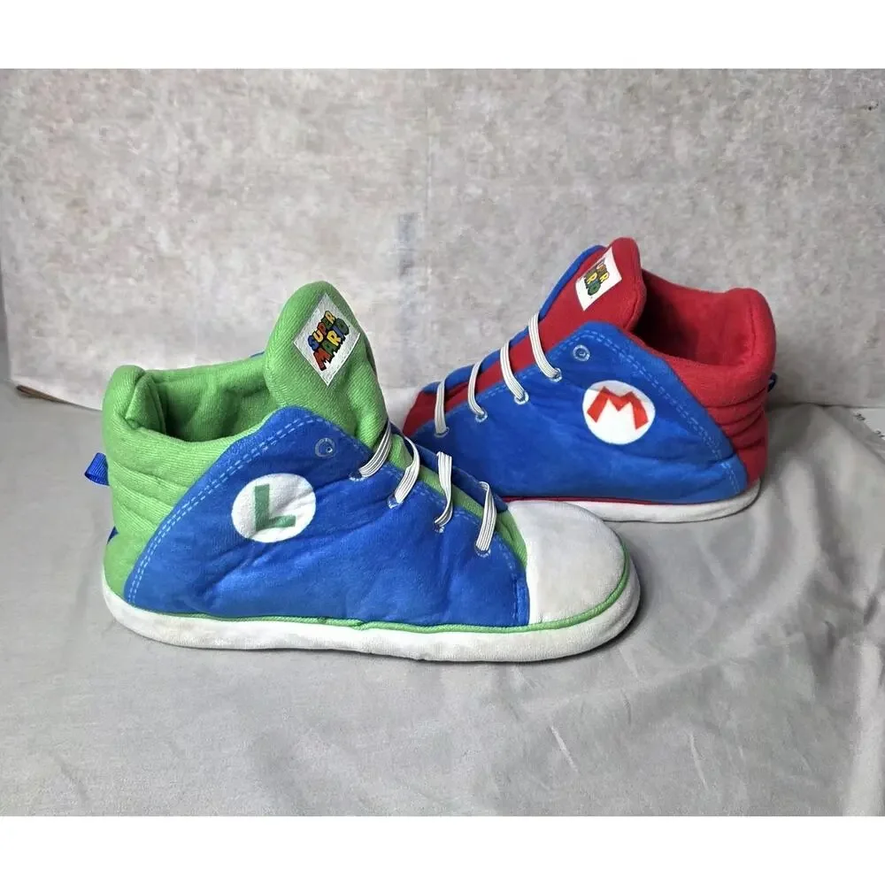 Super Mario Bros Plush Sneaker Slippers Boys Size 4-5 Mario & Luigi HighTop 2023